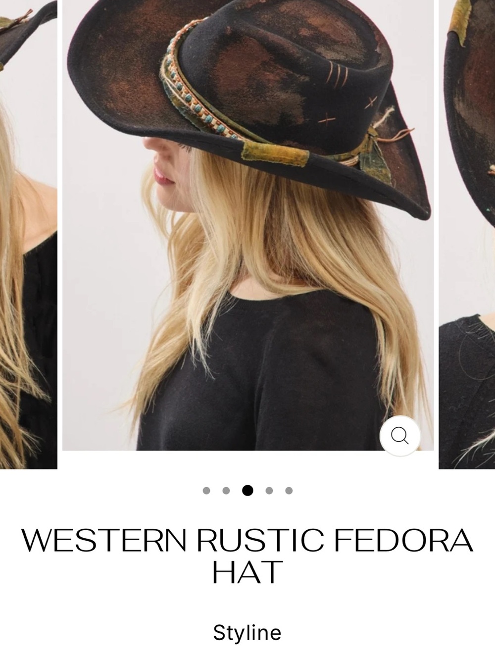 Western Rustic Fedora Hat - Black and Brown - Picture 3 of 8